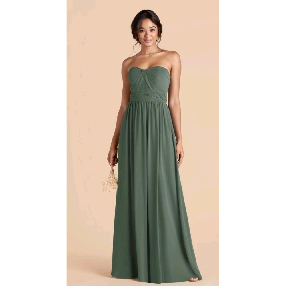 Birdy Grey Grace Chiffon Slit Dress Eucalyptus Size XL NWT Strapless Or Straps